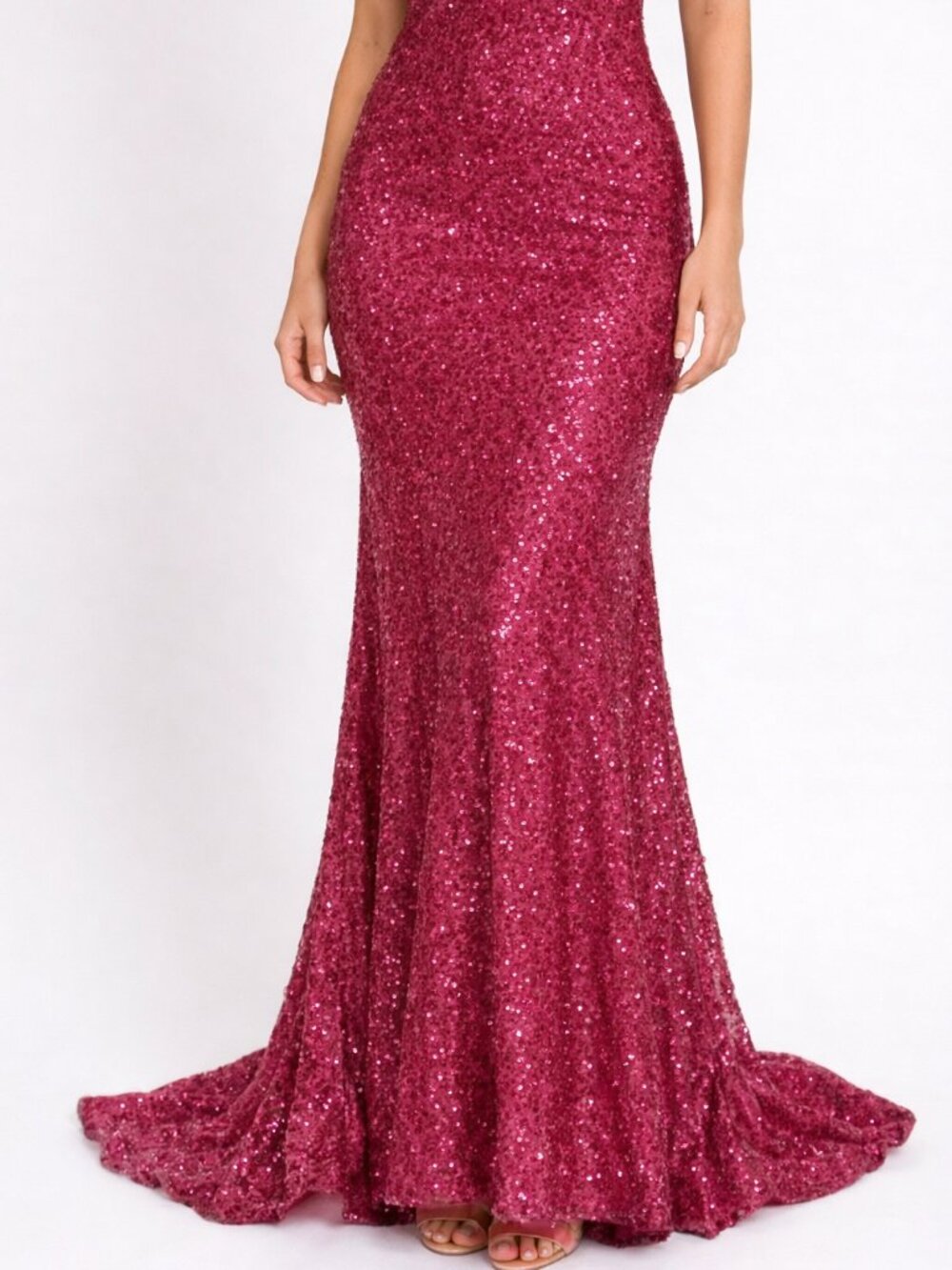 Adrianna Papell Hot Pink Sequin Halter Mermaid Dress – Formal/Cocktail - Picture 3 of 13